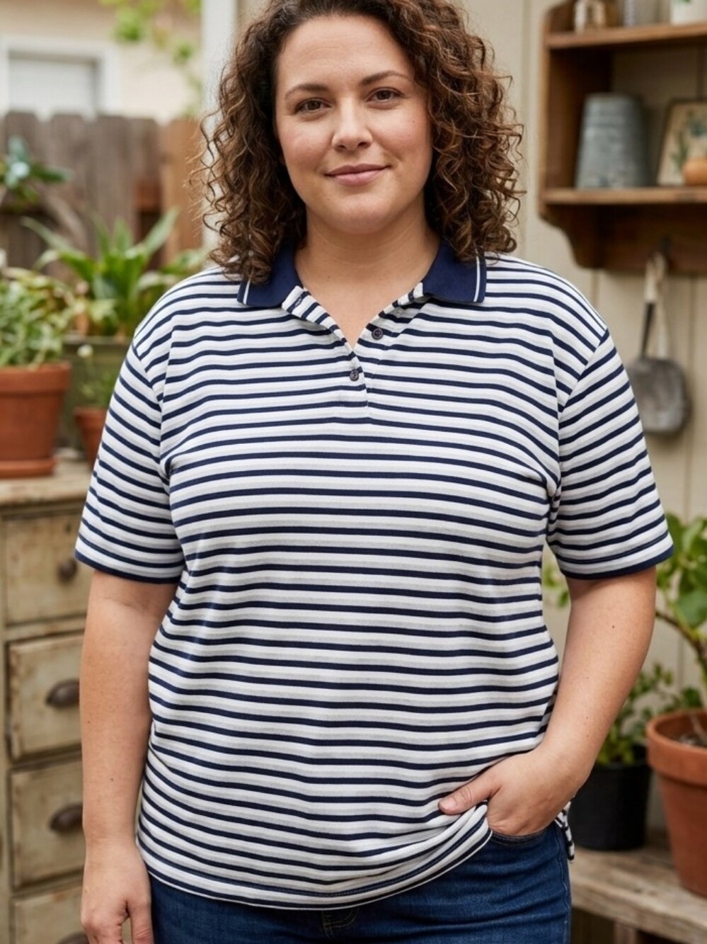 Spirit Navy and White Striped Polo